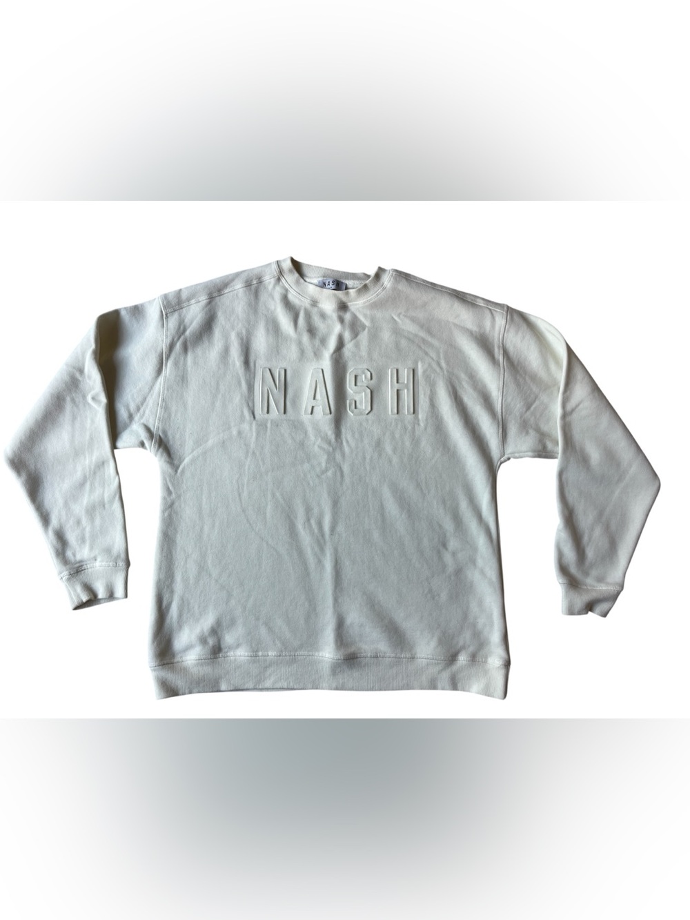 THE NASH COLLECTION TONAL ICONIC CREW NECK SWEATSHIRT EMBOSSED L / XL CREAM
